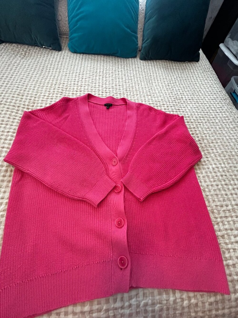 Talbots Pretty Raspberry Pink V-Neck Cardigan Long Sleeve Sweater NWOT
